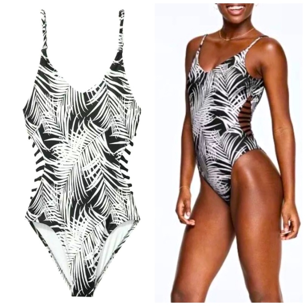 🌴VS PINK Gym to Swim Strappy Tropical One-Piece